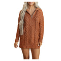 Women's Clay Cable Knit Zip-Neck Long Sleeve Mini Dress