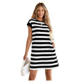 Women's Black and White Striped Short Shift Dress