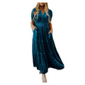 Women's Prussian Blue Velvet Shirred-Waist Tiered Maxi Dress