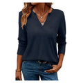 Women's Dirty Blue Notch-Neck Pocket Long Sleeve Top