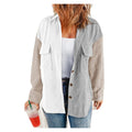 Women's White Color Block Button-Front Pocket Shirt
