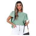 Women's Moonlight Jade Textured Flutter Sleeve Top
