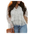 Women's White Lace Tie-Neck Ruffle Detail Long Sleeve Blouse