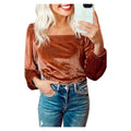 Women's Clay Velvet Ribbed Square-Neck Puff Sleeve Top